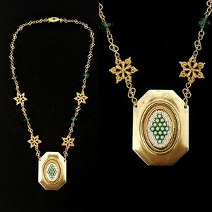 Vintage Italian Mosaic Green Filigree Necklace